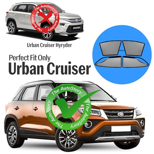 Image of AutoStory Magnetic Car Sunshade for Urban Cruiser | Front Half Cut for Mirror Visibility + Rear Full Coverage with Zipper | Heavy Heat & UV Protection | Privacy Side Window Curtains Shades