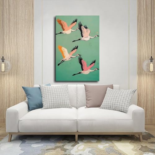 Toile rétro japonais grue et faune avec impression haute définition