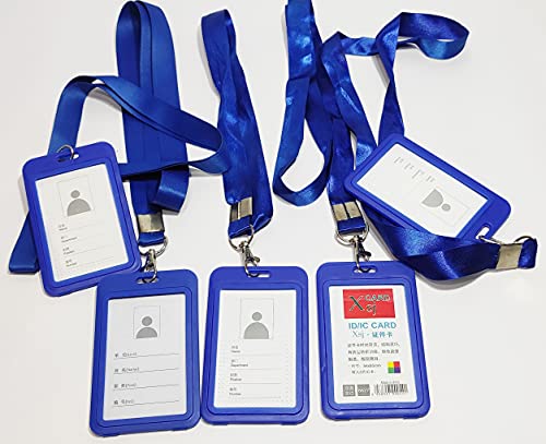 Image of Abha International Plastic ID Card Holder with Premium Lanyard for Office /School (Vertical) (Blue, Pack of 10pcs.)