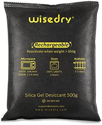 wisedry 2 x 500 Gram [2.2 lbs] Rechargeable Silica Gel Car Dehumidifier, Microwave Fast Reactivated Desiccant Packets Large for Safes Closet Basement Garage Storage Moisture Absorber Bag Reusable