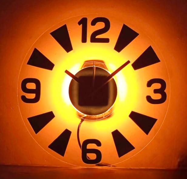 Acrylic Modern Neon Wall Clock with Neon LED Backlight Also with Golden Digit (12 inches) - Neon Light (Orange)