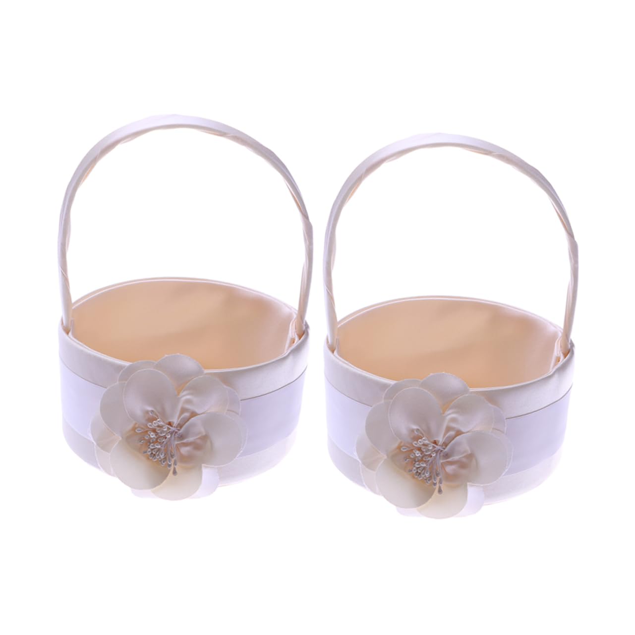 2 Stück-pack Runde Hochzeitskörbchen aus Stoff in Weiß, Handlich | Blumenmädchen, Zartes Satin Design, Passend für Jubiläum und Verlobungsfeier