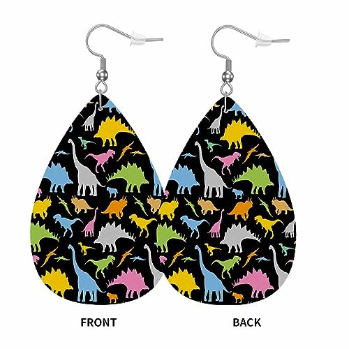 Swono Sunflowers on Navy Leather Earrings Ditsy Decorative Floral Design and Foliage Flowers Buds Leaf Vintage Hand Drawn Star Faux Leather Earring Lightweight Dangle Drop Earrings for Women3