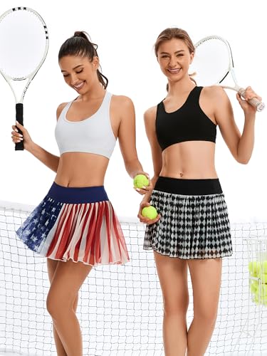 Image of Ibeauti Womens Mini Flowy Skort High Waisted Pleated Tennis Golf Skirts Mesh Ruffler Athletic Skirt with Shorts Pockets