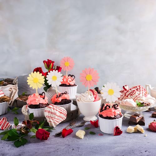 Ephlyn UKEPH0145-MU 24Pcs Daisy Cupcake Toppers Flower Cake Topper Decorations Daisy Cake Decorations Chrysanthemum Cupcake Toppers Spring Daisy Flower Cake Picks thumb #6