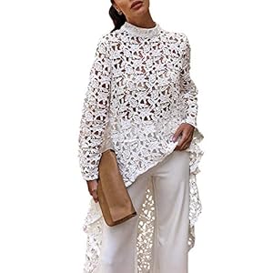 PRETTYGARDEN Women's Long Sleeve Round Neck High Low Asymmetrical Irregular Hem Casual Tops Blouse Shirt Dress (White,X-Large)
