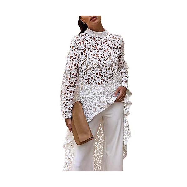 PRETTYGARDEN-Womens-Long-Sleeve-Round-Neck-High-Low-Asymmetrical-Irregular-Hem-Casual-Tops-Blouse-Shirt-Dress PRETTYGARDEN Women's Long Sleeve Round Neck High Low Asymmetrical Irregular Hem Casual Tops Blouse Shirt Dress (White,X-Large)
