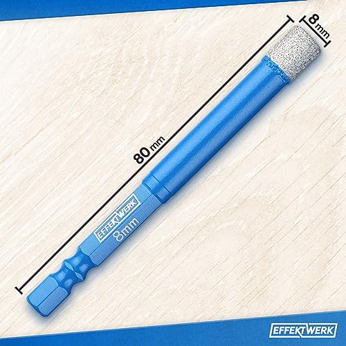 EffektWerk Fliesenbohrer (8 mm), Diamant-Kernbohrer mit Sechskantschaft, Diamant-Lochsäge für harte Fliesen, Granit, Keramik und Feinsteinzeug,