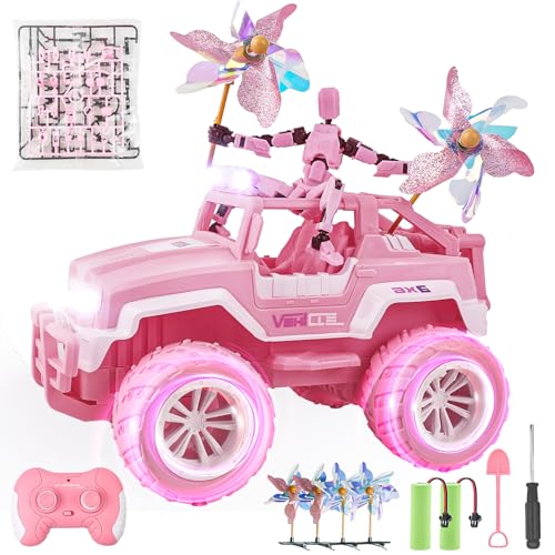 BEZGAR Remote Control Car for Girls - 1:16 Pink RC Jeep Set with Action Figure, 4 Windmills & 2 High-Capacity Rechargeable Batteries(80+ Mins...