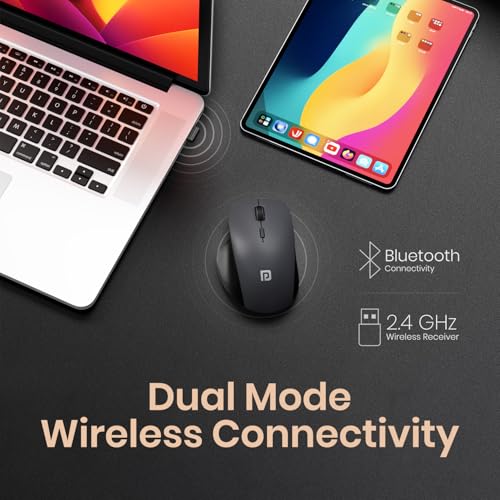 Image of Portronics ToadGo Wireless Rechargeable Bluetooth Mouse with Thumb Rest Support, (Bluetooth + 2.4 GHz) Connectivity, Rechargeable Battery, Adjustable Dpi, Noise-Free Clicking, Wide Compatibility