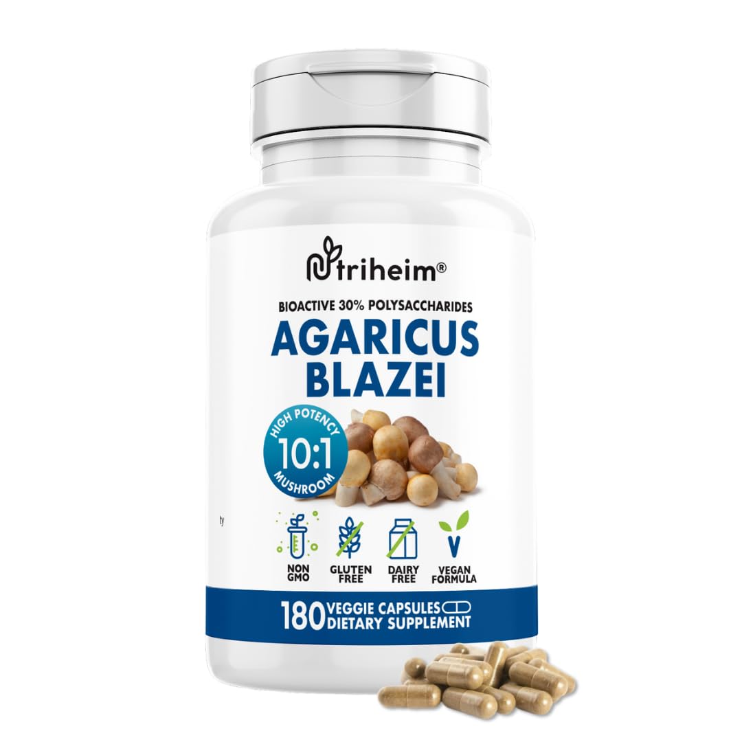 Agaricus Blazei Organic Mushroom Extract for Immune & Energy Support - 30% Polysaccharides & 180 Veggie Capsules - Non-GMO, Gluten-Free, Vegan-Friendly Supplement