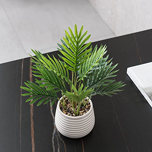 "Favrd" Fake Plants In Ceramic Pot Baby Palm Environmentally Conscious Partly Recycled Artificial Plants Indoor Home Office Decor Table Desk Faux Plants, 9.5 X 9.5 X 13.5 Inches #TOP4