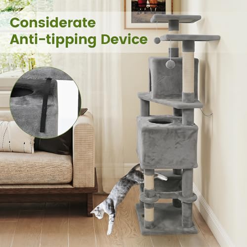 Árbol para Gatos Moderno de 57 pulg. con 2 Condos y Rascadores miniatura 7