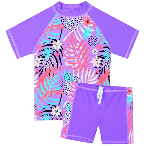 Image of TFJH E Girls Short Sleeve Swimsuit Two Piece Swimwear UPF 50+ UV 3-12 Years