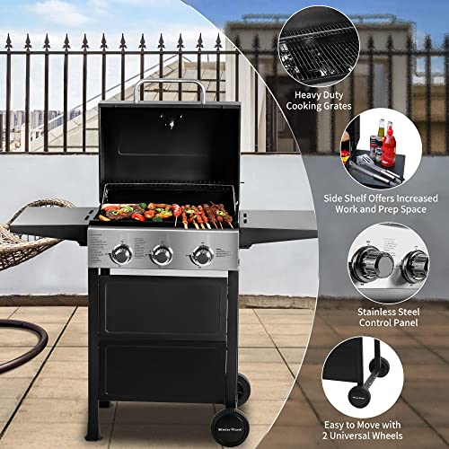 MASTER-COOK-3-Burner-BBQ-Propane-Gas-Grill-Stainless-Steel-30000-BTU-Patio-Garden-Barbecue-Grill-with-Two-Foldable-Shelves