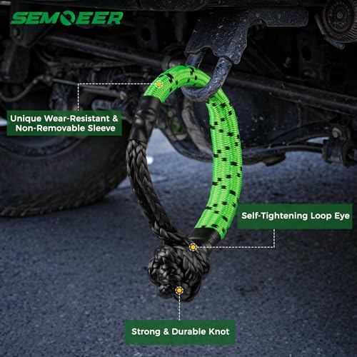 Image of Soft Shackle & Recovery Ring Kit, 1 /2'' x 22'' Soft Shackle Recovery 2 PCS | Max Breaking Strength 56,000 Lbs, with Black Snatch Recovery Ring for ATV UTV SUV Truck Off-Road Vehicle, Black