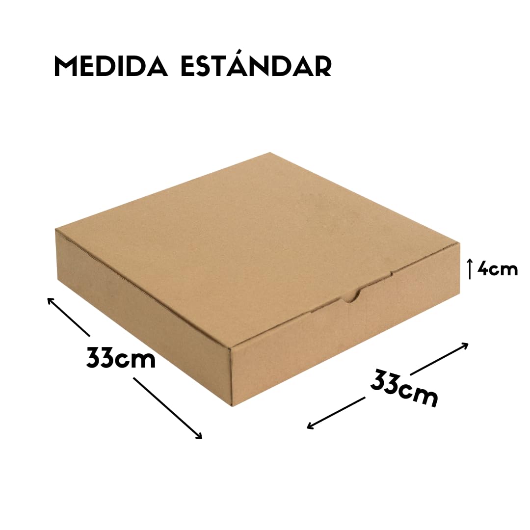 Caja Carton para Pizza 33x33 cm (mediana) | Caja Cuadrada Marrón Kraft Automontables | Pack de 100x cajas