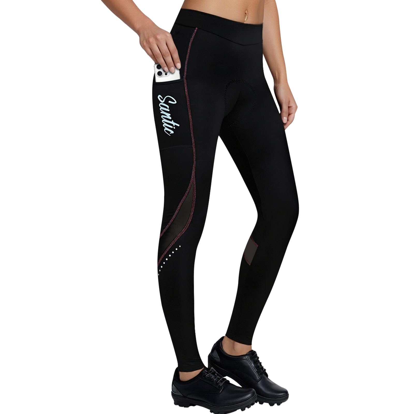 Santic Pantalon de Cyclisme pour Femmes Pantalon de Vélo Cycling Legging avec Rembourrage en Mousse 4D Haute Densité Haute Elasticité et Respirante