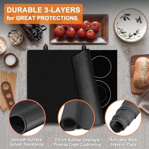 Image of Cooker Cover, Electric Cooker Cover Mat for Induction Burners Glass Hob, Flat Top Oven Cover, 61 x 53 cm, Black