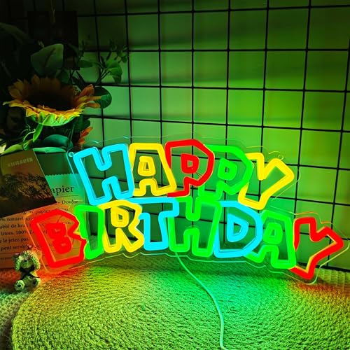 Image of Happy Birthday Neon Sign for Party Decor - LED Happy Birthday Light Up Sign, Dimmer & USB Powered Neon Sign for Backdrop, Birthday LED Lights for Birthday Party Decoration, 17.3 inchx 8.3 inch