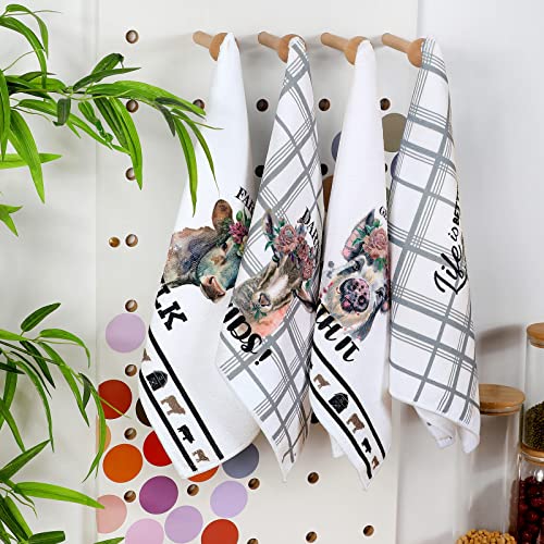 Mixweer Set Of 4 Funny Farm Animal Kitchen Towels Floral Crown Cow Dish Towels Watercolor Farmhouse Goat Pig Print Dish Towel Absorbent Hand Towels For Housewarming Gift 15.75 X 23.62 In #TOP1