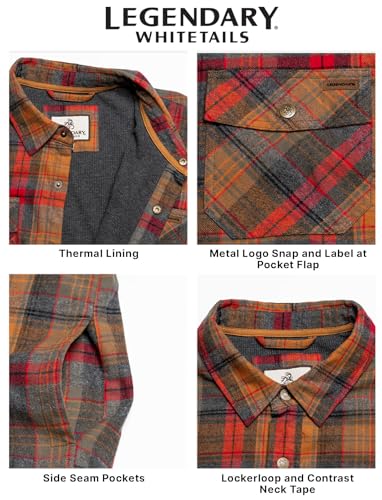 Image of Legendary Whitetails Mens Thermal Lined Shirt Jacket Plaid Flannel Polyfill Insulated Shacket