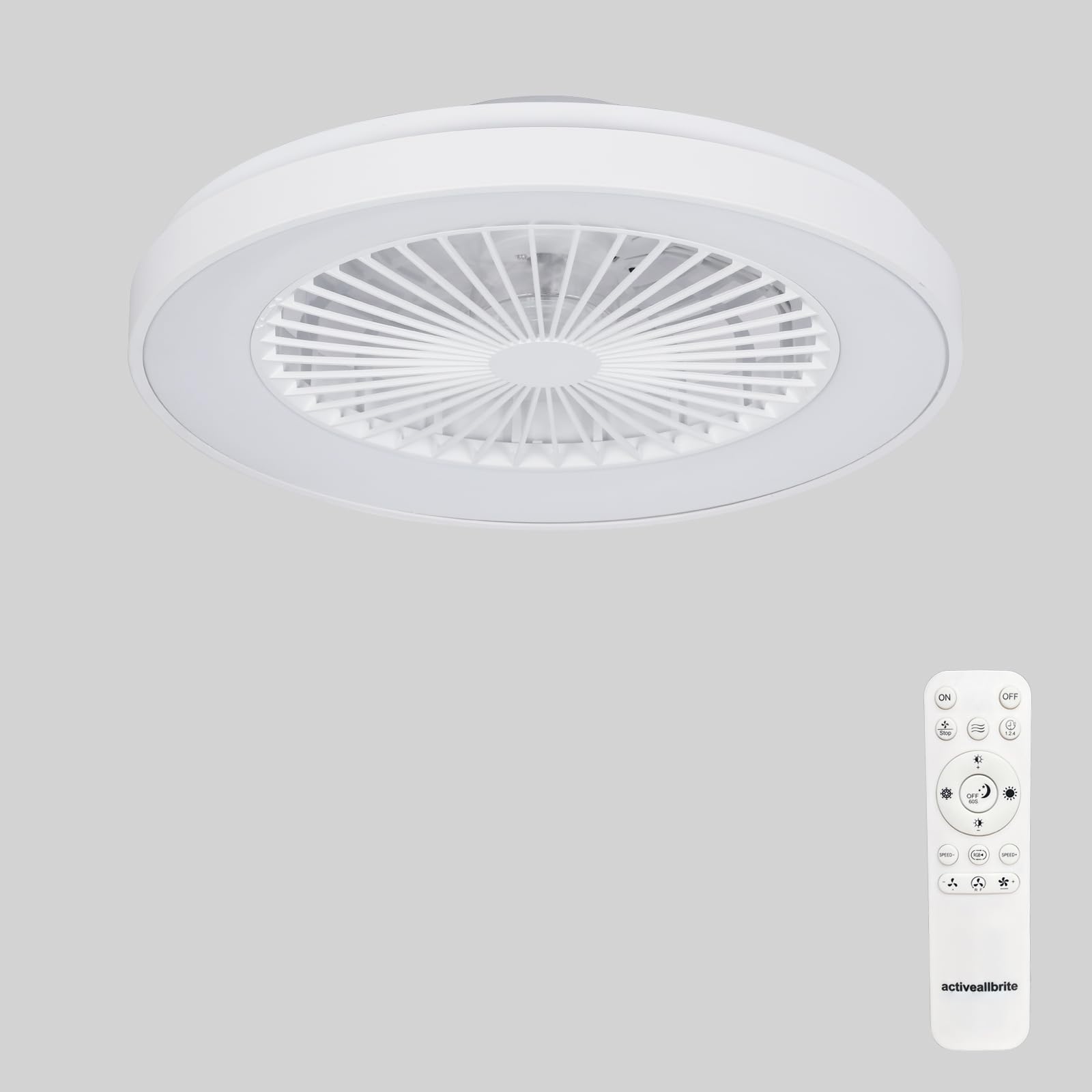 Blanco Ventilador de Techo, Motor DC 20W, Velocidad del Viento ajustable con Control Remoto, Adecuado Dormitorio, Habitación infantil.