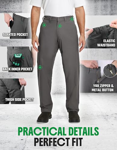 SKPRO Men's Work Pants Stretch Flex, Casual Pants Relaxed Fit, Water Resistant Carpenter Pants Heavy Duty (Dark Grey, 36W × 30L) — view 5