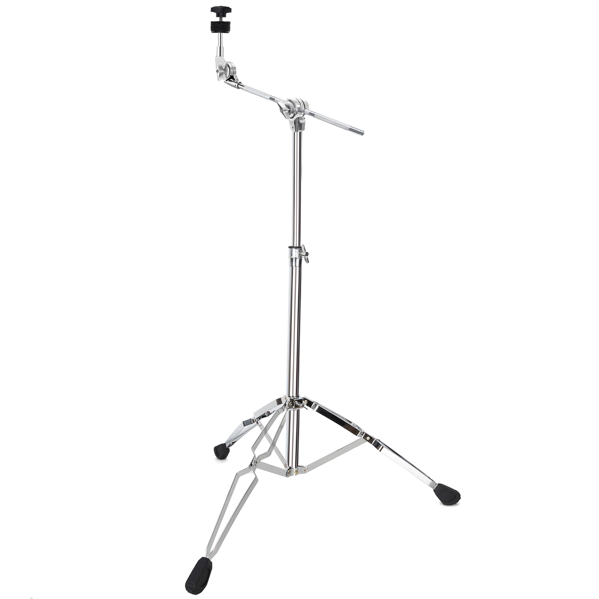 AKOZLIN Supporto per tamburi a sbalzo, supporto per piatti con gancio, regolabile in altezza da 84 a 115 cm, treppiede doppio rinforzato, cromo