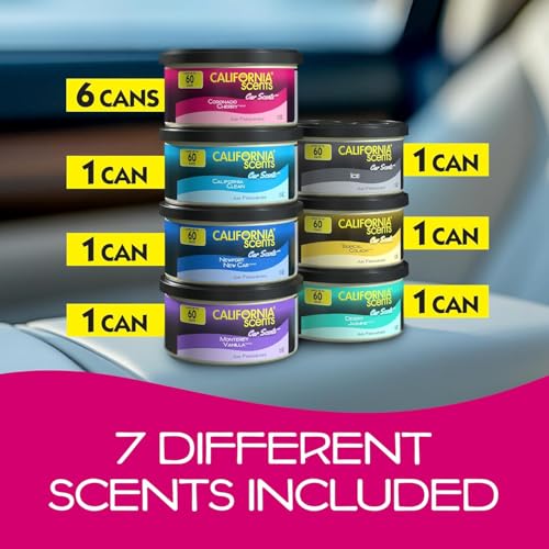 California Scents Can Air Freshener and Odor Neutralizer, Set of 12 Spillproof Cans for Home and Car, Stocking Stuffers, Assorted Scents, 1.5 Oz Each (Packaging May Vary) - Image 3