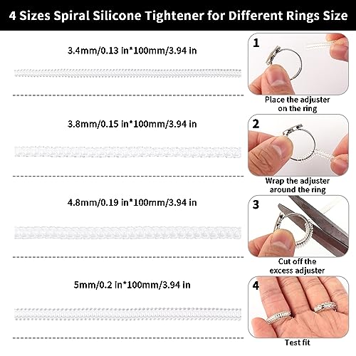 52 Pcs Ring Size Adjuster Set, Ring Adjuster for Loose Rings with 4 Styles, 12 Sizes, Ring Size Reducer Spacer Ring Guard Ring Resizer Tightener with Ring Sizer Measuring Belt, Jewelry Cloth - Thumbnail 4