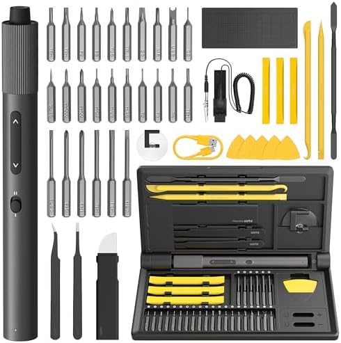 HOTO Electric Precision Screwdriver Kit, 46-in-1 Rechargeable Screwdriver Kit, Cordless Mini Power Screwdriver Kit with S2-Steel Bits, 2-Gears Torque, LED Light, Ideal for Phone/Glasses/Watch/Laptop