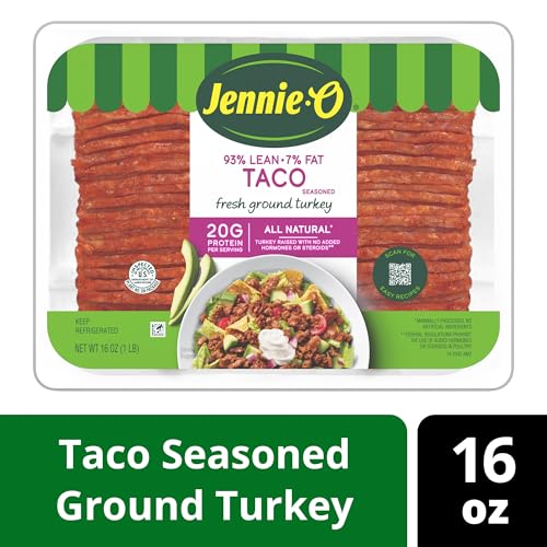 JENNIE-O Ground Turkey Meat, Lean 93%/7% Taco Seasoned Turkey, 1lb Pack