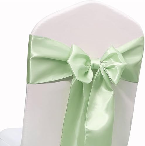 Vista 37 de Paquete de 50 bandas de satén para sillas de color azul bebé, lazos para sillas de boda, revelación de género, baby shower, fiesta, decoración