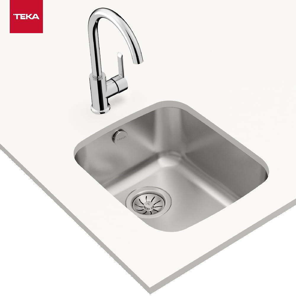 TEKA BE 34.40 - Fregadero Bajo Encimera, 1 Cubeta, para Mueble de 45cm, Cubeta de Acero Inoxidable, Fácil Instalación, Diseño Moderno, Color Acero Inoxidable