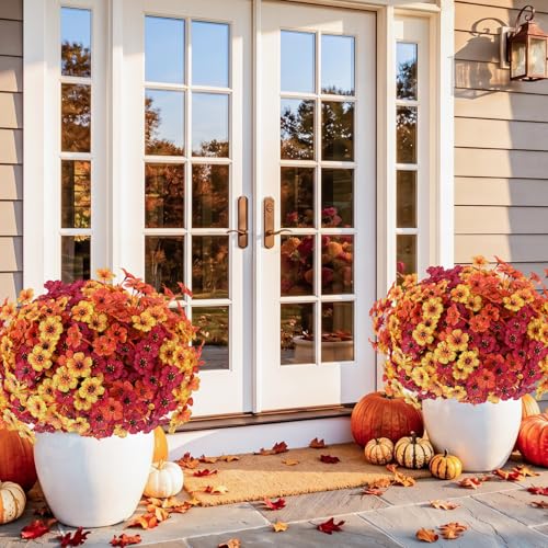 Image of Powbrace 22 Pack Artificial Fall Flowers Mums for Outdoor Indoor(Fall Mix)