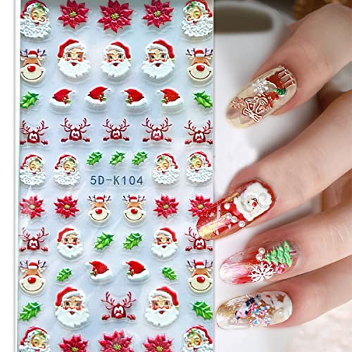 5D Christmas Nail Art Sticker White Self-Adhesive Snowflakes Reindeer Snowman Nail Art Decoration Sticker Charms Nail Design Gel Polish Manicure Sliders Decals(6 Sheets) #TOP24