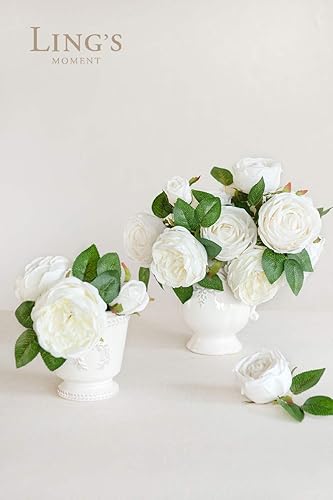 Miniatura 10 de Ling's Moment Flores artificiales Austin de seda de terracota, rosas de seda naranja con tallo para ramos de boda de otoño, centros de mesa, fiesta,