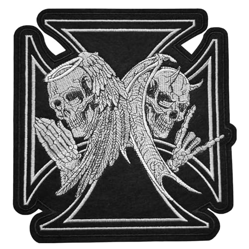 Grand Écusson Croix de Malte Têtes de Mort Ange et Démon Patch Thermocollant Skull à thermocollé transfert à coller au fer à repasser applique crane...