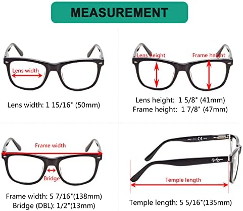 Eyekepper Reading Glasses Men Women Square Large Lenses Spring-Hinges Readers Black +0.50 - 2