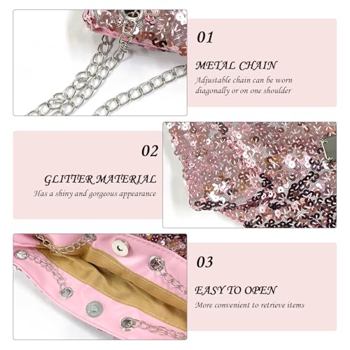 RELKLYU 1 Stück Pink Paillettenbeutel, Frauenumhängetasche, Modische Crossbody -Tasche, Einfache Und Vielseitige Crossbody -Tasche, Kleidungszubehör.
