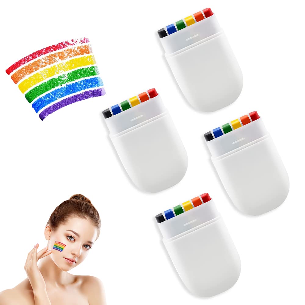 Foreverup 4 Pack Rainbow Face Paint, Rainbow Fan Brush Face Paint, Pride Face Paint Rainbow Face Paint Stick for Gay Pride Parade, Pride Month Celebrations, Cosplay, Party, and Halloween Makeup