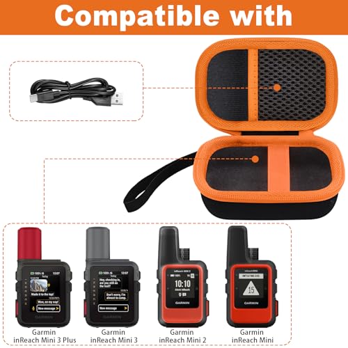 Image of Hard Travel Case for Garmin inReach Mini 3 Satellite Communicator | Compatible with Garmin inReach Mini 3 Plus /Mini 2, Carrying Case, Black Case+Orange Zipper