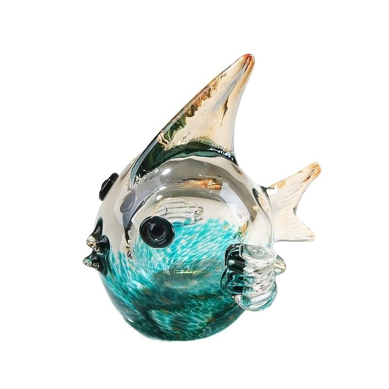 Glass Gradient Colorful Fish Statue Crystal Fish Figurine Sculpture Room Fish Tank Aesthetic Ornament Home Desk Decor (Size : S(14x11x14cm))