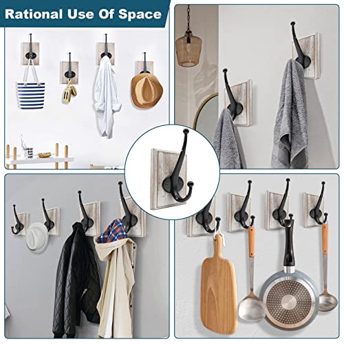 Lomuke Towel Hooks For Bathroom Wall Mounted, 2 Pack Farmhouse Rustic Wall Hooks For Hanging Coat Robe Hat Keys, Heavy Duty Wood Black Hooks For Entryway Kitchen Bedroom Decorative (Weathered White) #TOP6