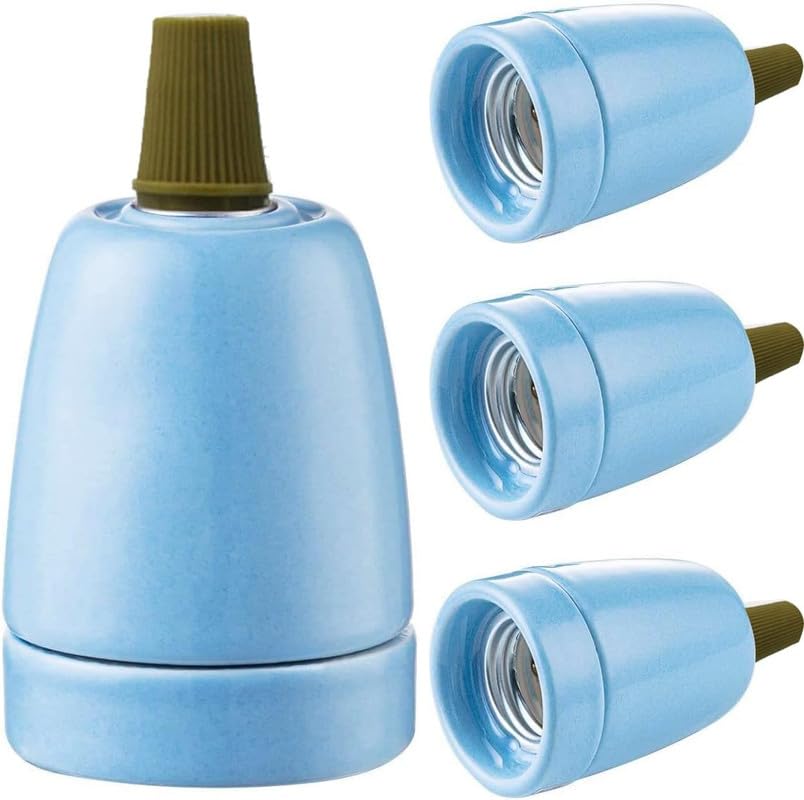 Blue E27 Ceramic Lamp Holder – Modern Porcelain Light Socket, Heat Resistant Screw Bulb Base, Ceiling Pendant Fitting for Home & DIY Lighting (110-240V)