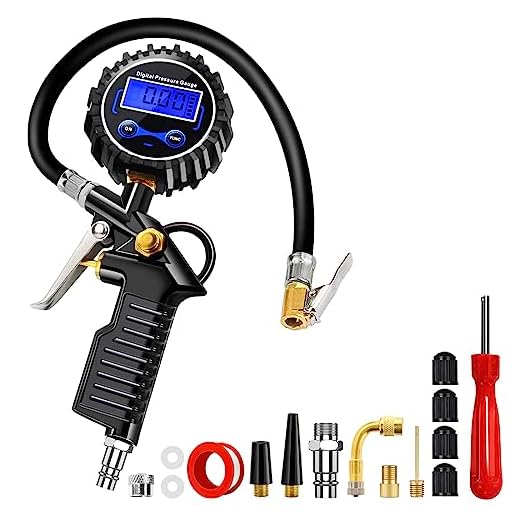 Anykuu Manómetro Presión Neumáticos 220PSI 3 en 1 Digital Manómetro Inflador con Pantalla Digital LCD 4 unidades de medida de Alta Precisión Multi Accesorios para Coche Moto Bicicleta y Camión