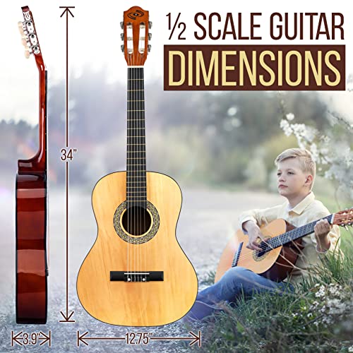Pyle Beginner Acoustic Guitar Kit, 3/4 Junior Size Instrument For Kids, Adults, 34" Natural Gloss #TOP2