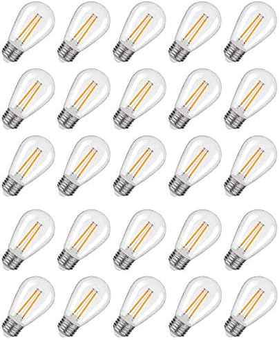 EMITTING 25 Pack LED S14 Replacement Light Bulbs, 2W Shatterproof Waterproof Outdoor String Light Bulbs,E26 Regular Base,2200K Warm White,150LM,CRI80,Non-Dimmable