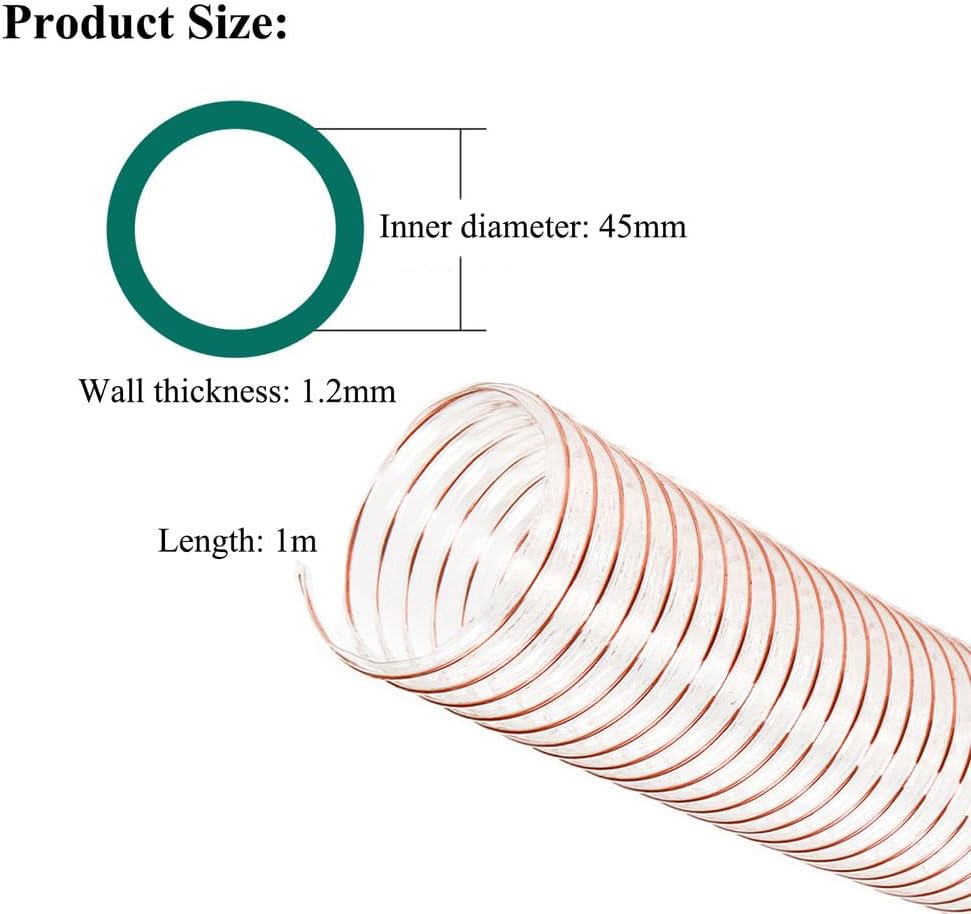 PU Dust Collection Hose, PU Flexible Vacuum Cleaner Hose, ID 40-50Mm, Length 1M for Industrial Dust Extractor,ID 45mm x WT 1.2mm